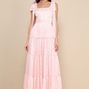 Lulus Picturesque Allure Blush Pink Jacquard Tie-strap Maxi Dress - Size M